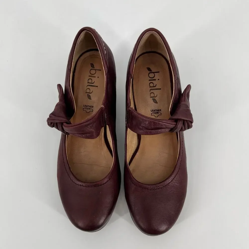 Biala Womens Tracey Mary Jane Pump EU 36 US6 Burgundy Red Leather Bow Strap Shoe